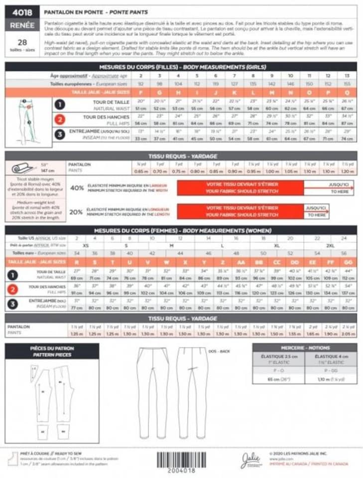 image 1 of Jalie 4018 Renee Ponte Pants Paper Sewing Pattern – Children’s, Teenagers’ & Women’s Trousers, 28 Sizes, Intermediate