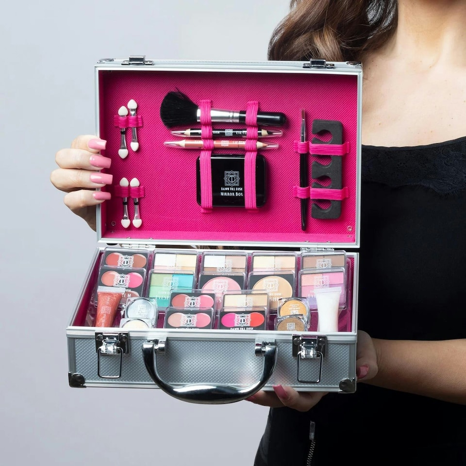image 1 of Dawn Till Dusk Make Up Large Storage 80 Piece Vanity Case Set, Silver