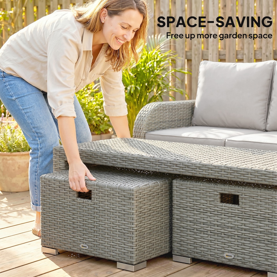 image 1 of Outsunny Rattan Garden Furniture Set with Recliners, Footstools, Light Grey | Grey | Light Grey