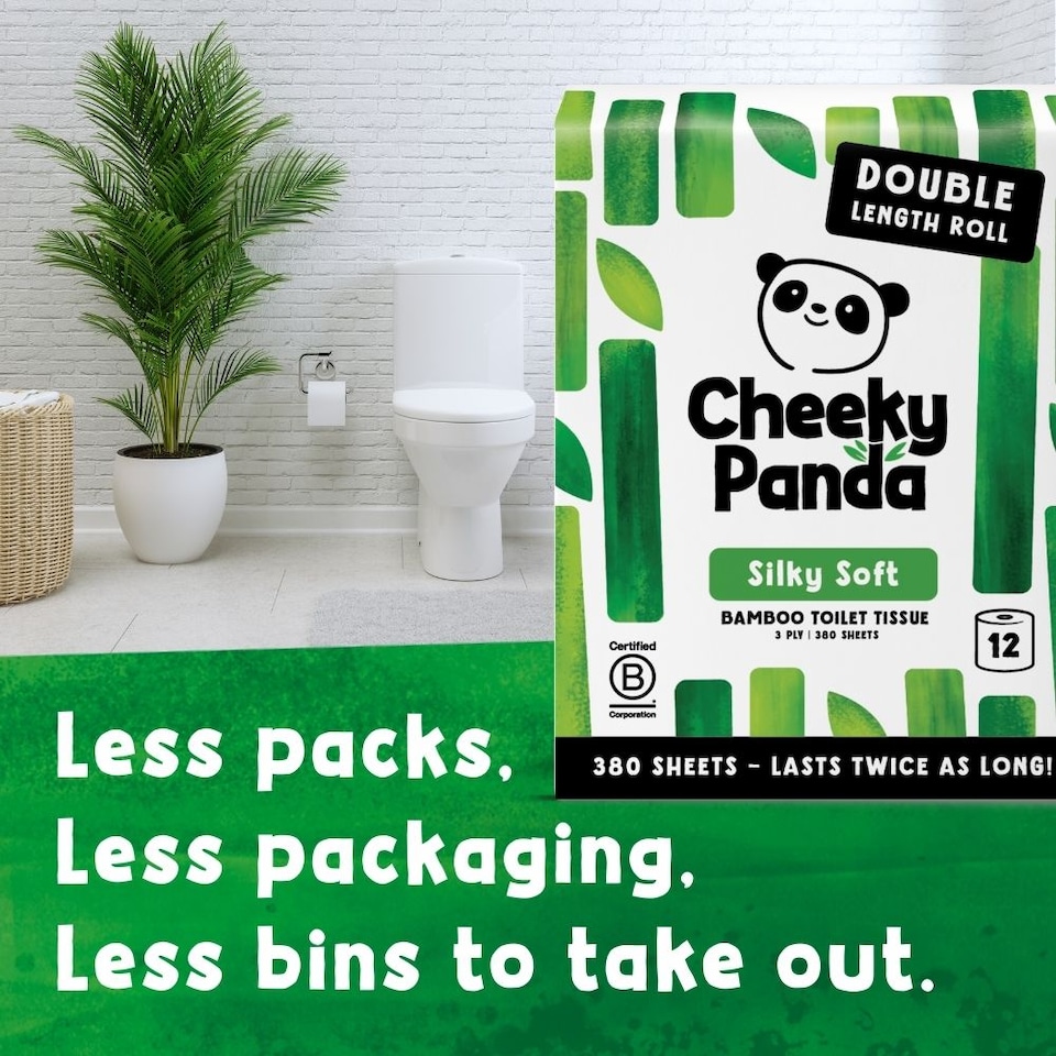 image 1 of Cheeky Panda Double-Length Silky Soft  Bamboo Toilet Paper 12 rolls 380 3 ply sheets | White | Size: 12 Rolls | 12