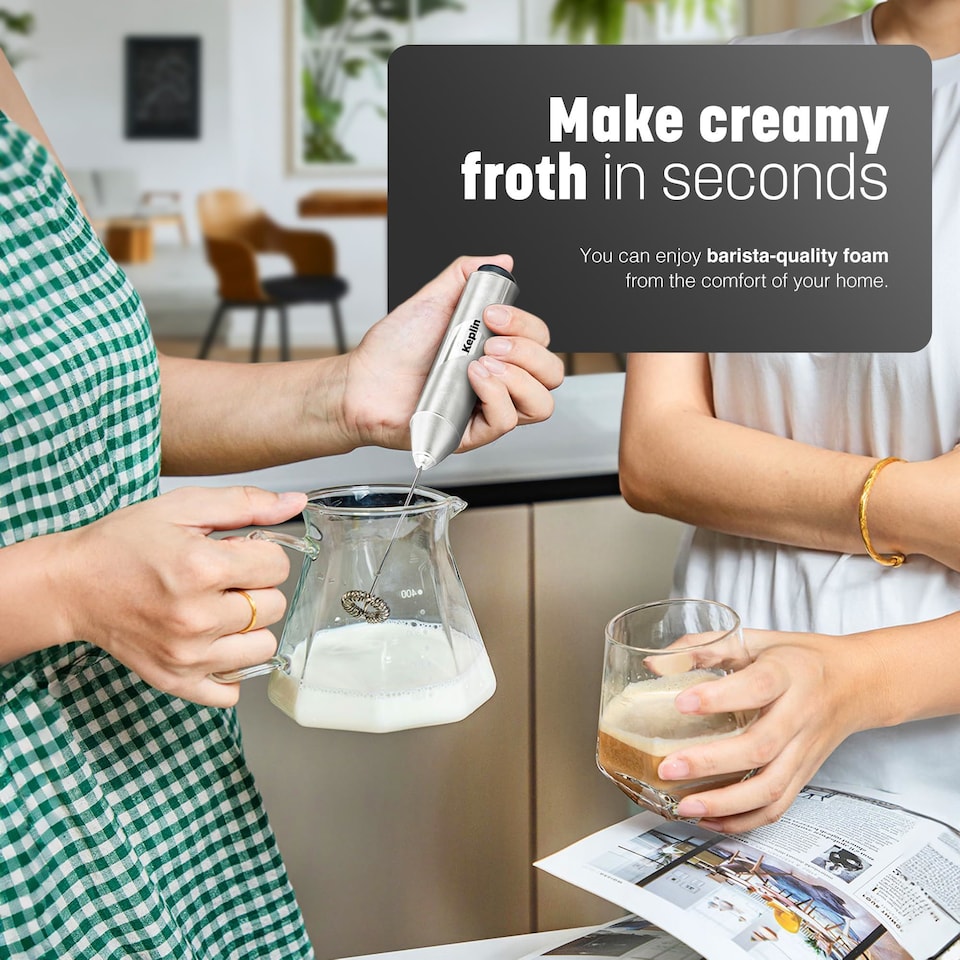 image 1 of Keplin Handheld Milk Frother with Stand Stainless Steel Electric Whisk