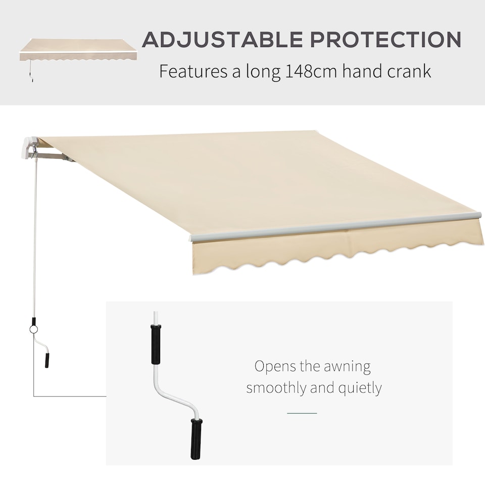 image 1 of Outsunny 3.5x2.5m Manual Awning Window Door Sun Weather Shade w Handle Beige | White | 1