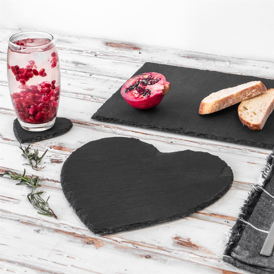 image 1 of Argon Tableware Heart Slate Placemats - 25cm - Pack of 6 | Black | Natural