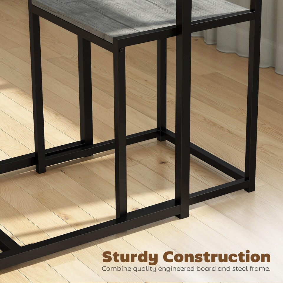 image 1 of HOMCOM 3 Piece Dining Table Set with Metal Frame | Grey | Charcoal grey wood-effect