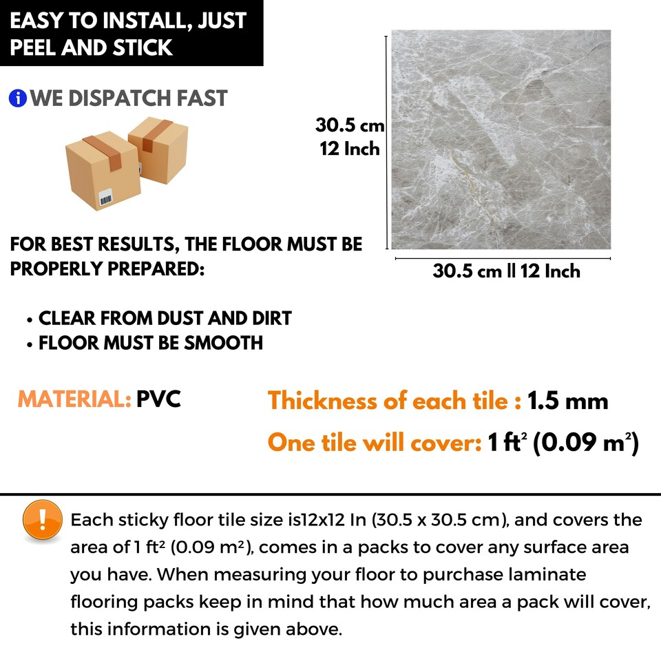 image 1 of Vinyl Floor Tiles Self Adhesive – 30 Pack Covers 30 sqf (2.79sqm) – 12x12in (30.5x30.5cm) Waterproof Peel & Stick Vinyl Flooring for Kitchen, Bathroom & Home Light Grey Marble