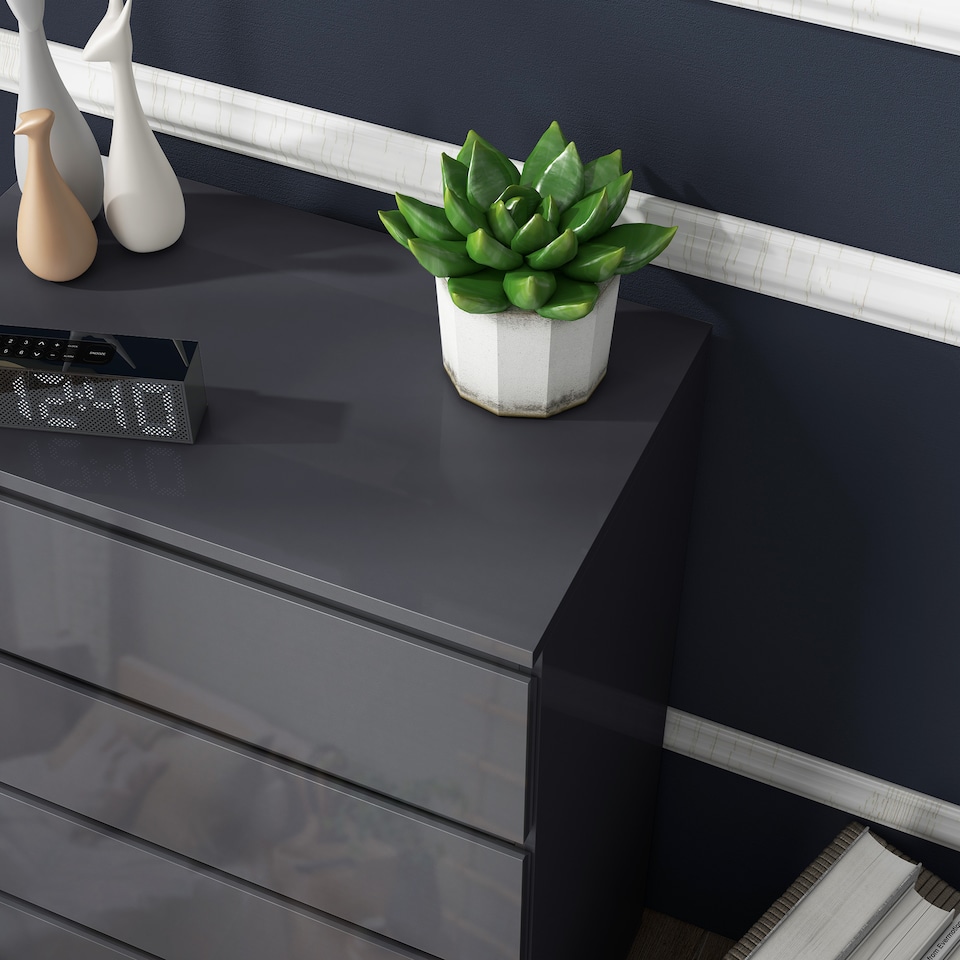 image 1 of HOMCOM High Gloss Chest of Drawers, Modern 5 Drawer Dresser with Soft Closing Mechanism for Bedroom, Grey