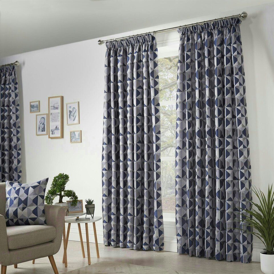 image 1 of Skandi Pencil Pleat Curtains - Navy - 116 cm x 182 cm