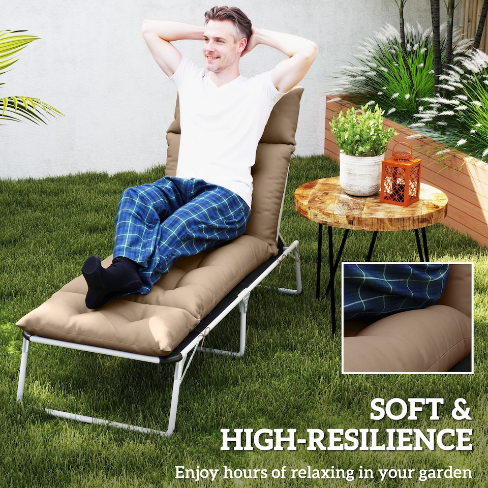 image 1 of Outsunny Sun Lounger Cushion Only, Garden Lounge Chair Cushion | Brown | Khaki | 1
