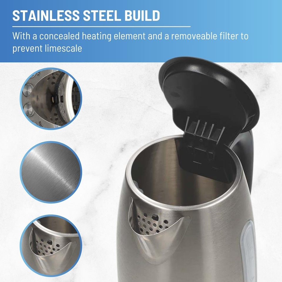 image 1 of Nedis Smart Wi-Fi Kettle, 1.7L Stainless Steel, Variable Temperature 70-100c, 2200W, App& Voice Control, Compatible with Alexa & Google