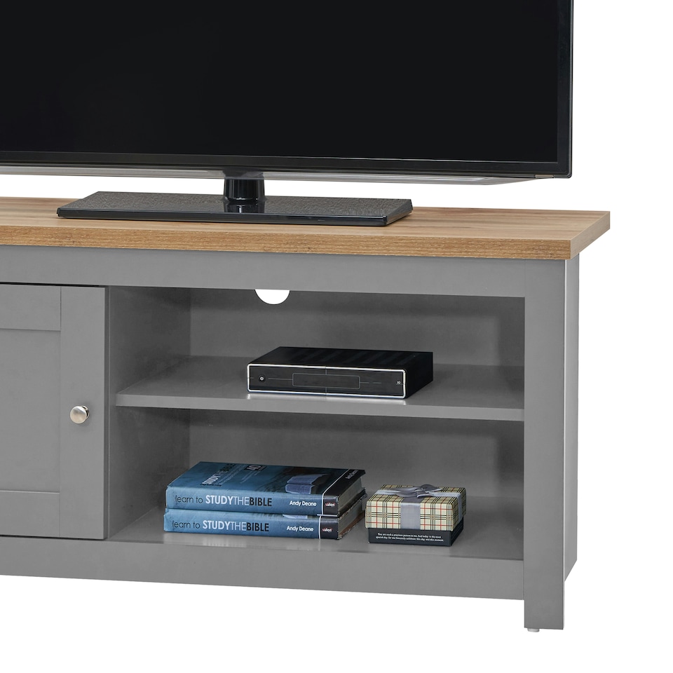 image 1 of Lisbon TV Unit 1 Door Shelf Grey & Oak