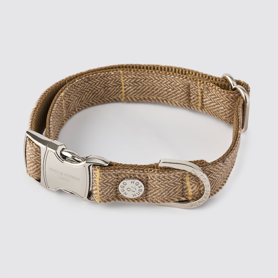 image 1 of Caramel Checked Luxury Tweed Dog Collar