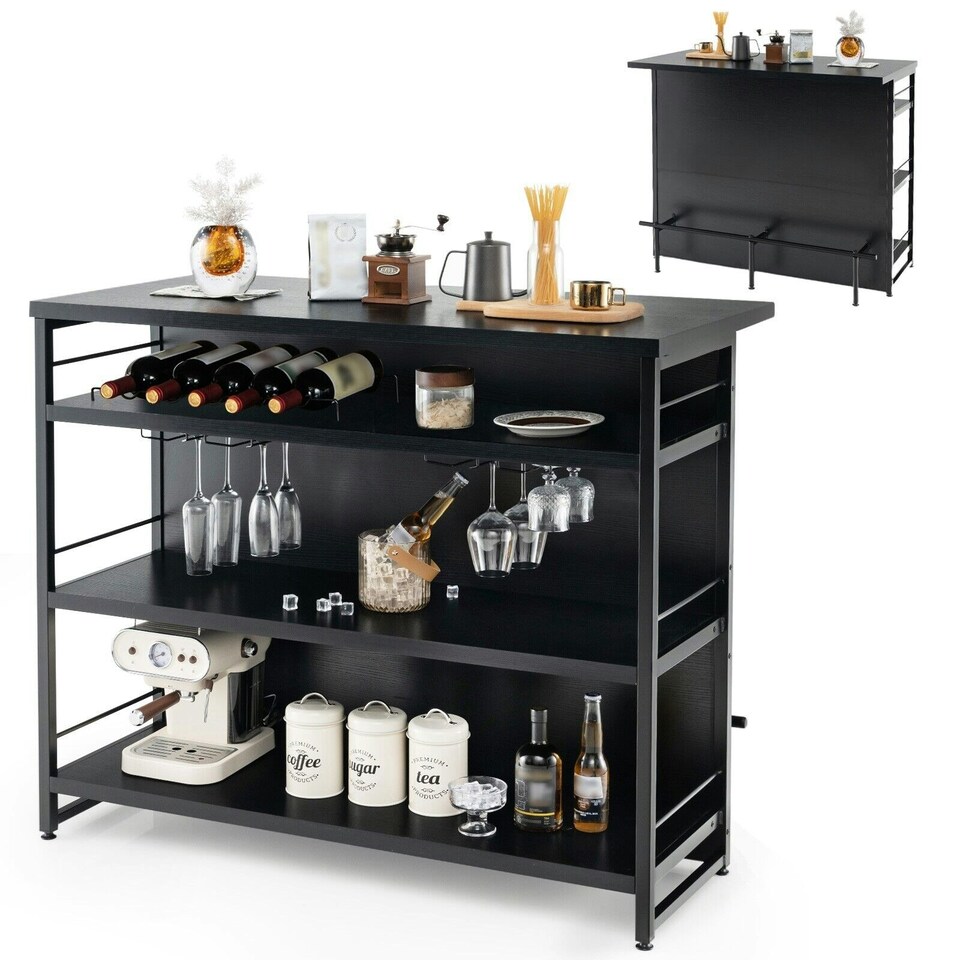 image 1 of COSTWAY Industrial Wine Bar Cabinet Kitchen Storage Sideboard Black Black
