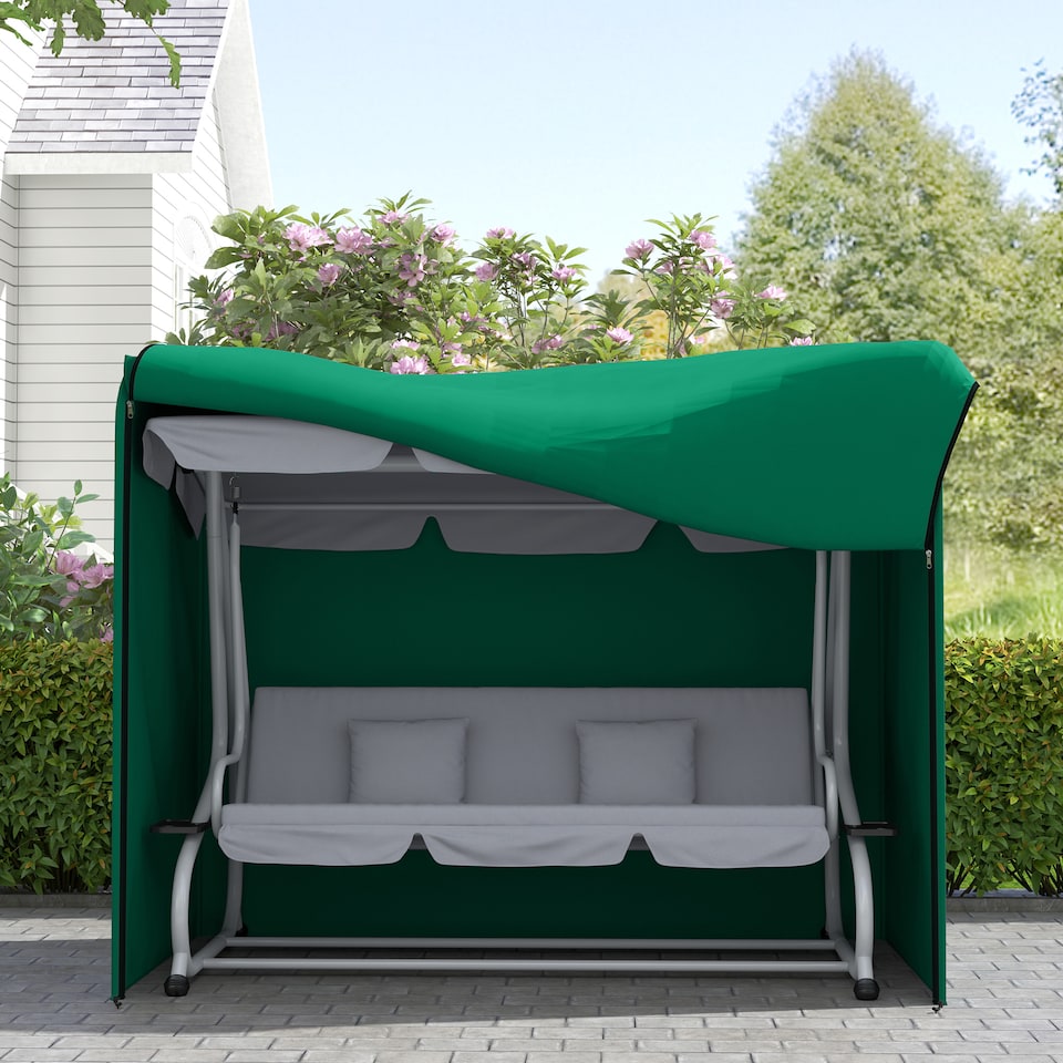 image 1 of Outsunny 3 Seater Garden Swing Cover, Windproof and Anti-UV | Green | Green | 220L x 125W x 172Hcm