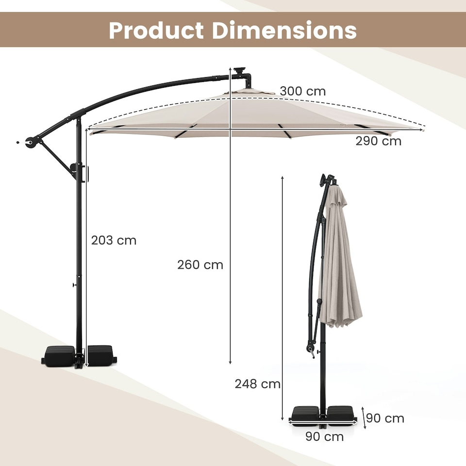 image 1 of COSTWAY 290 cm Solar Offset Hanging Sunshade Parasol Beige Cream