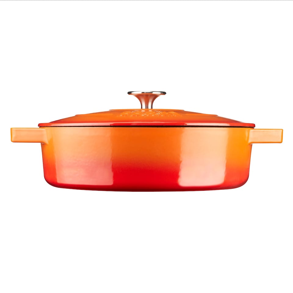 image 1 of Cooks Professional Set of 2 Cast Iron Casserole Dishes 20cm & 28cm | Orange | Orange