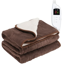 MONHOUSE Heated Throw - Electric Blanket - Digital Controller - Timer up to 9 hours, 9 Heat Settings, Auto Shutoff - Single 130X160cm - Brown Shearling
