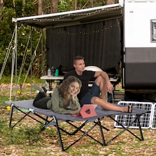 Outsunny Double Camping Bed Camping Cot Foldable Sunbed Outdoor Patio Sleeping Bed Super Light with Carry Bag (Grey)