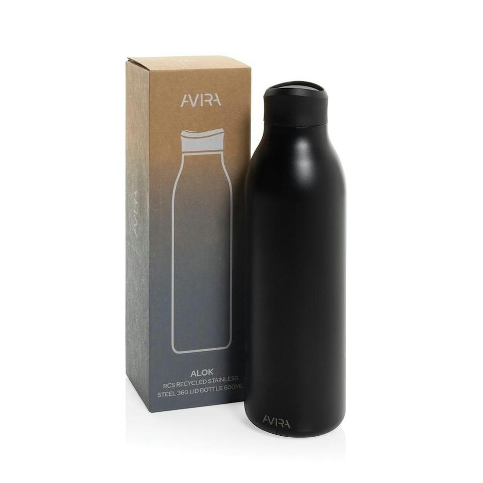 image 1 of Avira Alok Recycled Stainless Steel 600ml Water Bottle - Black - One Size