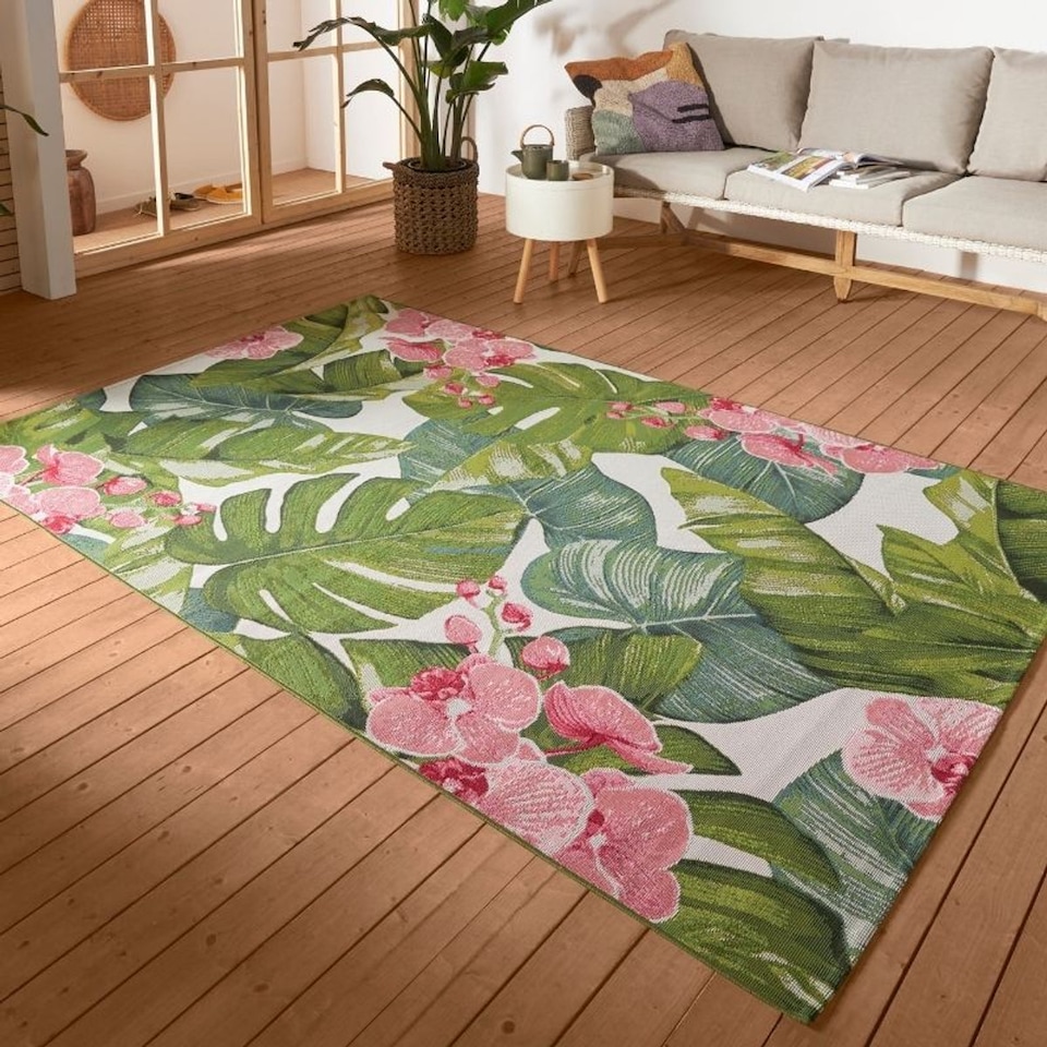 image 1 of The Rugs Flair Indoor Outdoor Rug and Runner - Tropical Flatweave Patio Rug