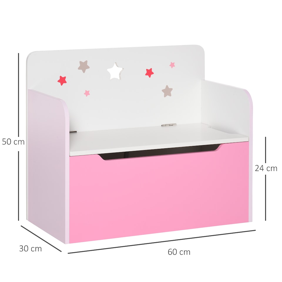 image 1 of HOMCOM Kids Wooden Toy Box Children Storage Chest Bench Organiser Safety Hinge | Pink | 60 x 30 x 50cm