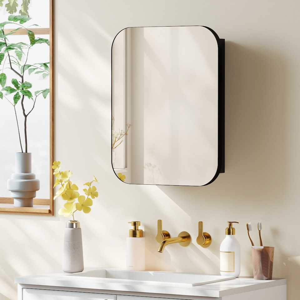 image 1 of HOMCOM Wall Mounted Bathroom Cabinet with Mirror Adjustable Shelves | Black | Black | 40.2 x 10.2 x 50.9 cm