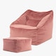 image 3 of Natalia Velvet Adults Bean Bag Armchair and Pouffe, Ready Filled Large Beanbag and Footstool Dusk Pink | Pink | Dusk Pink | XL | 2