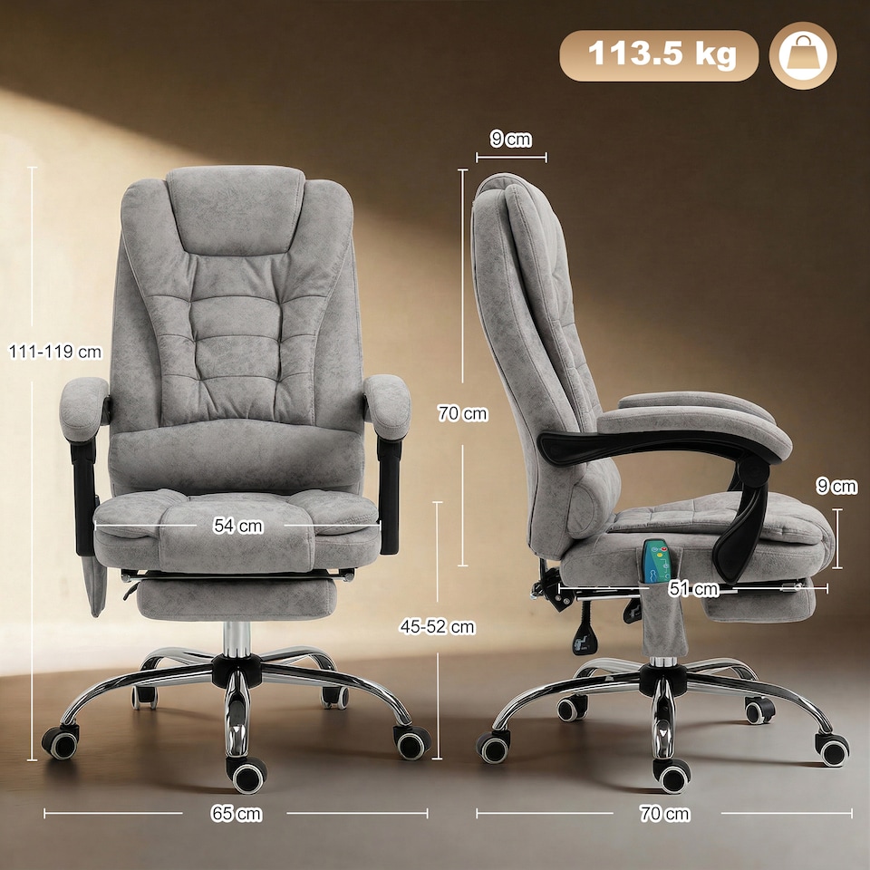 image 1 of Vinsetto Heated 6 Points Vibration Massage Executive Office Chair Grey