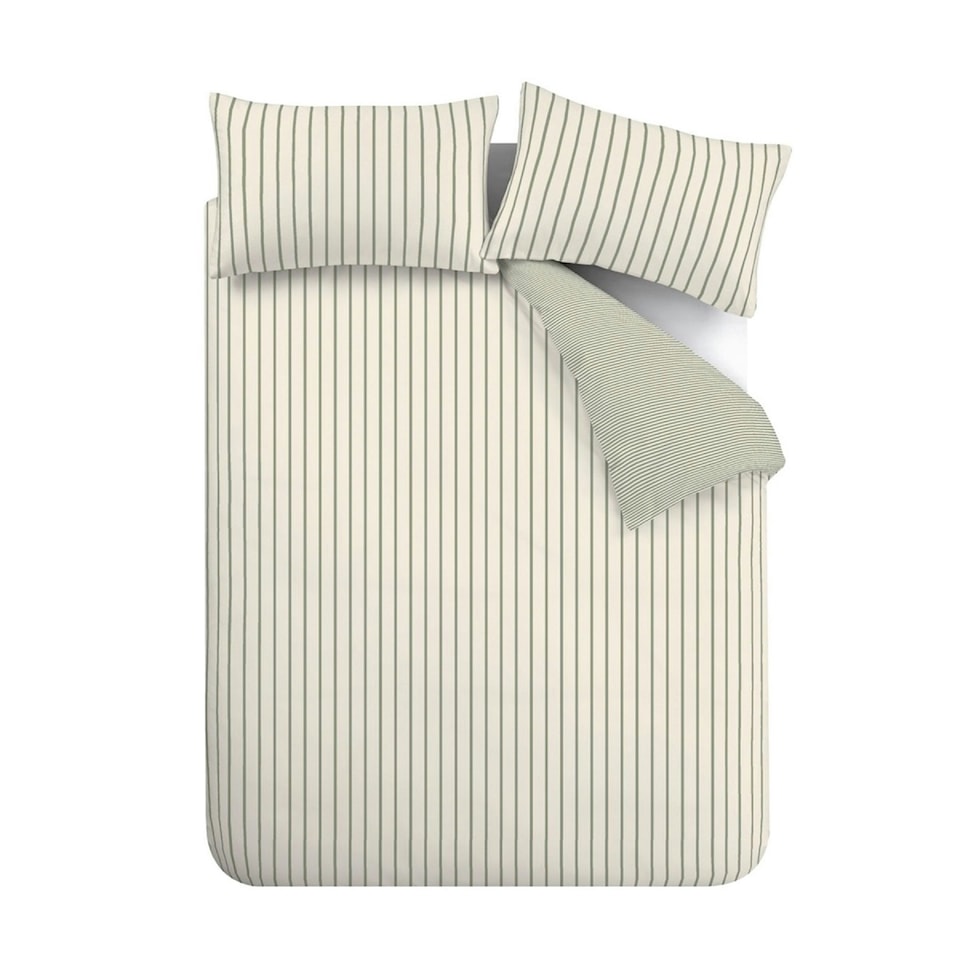 image 1 of Bianca Hampton Stripe 200 Thread Count Cotton Reversible Duvet Cover Set Green Green | Double