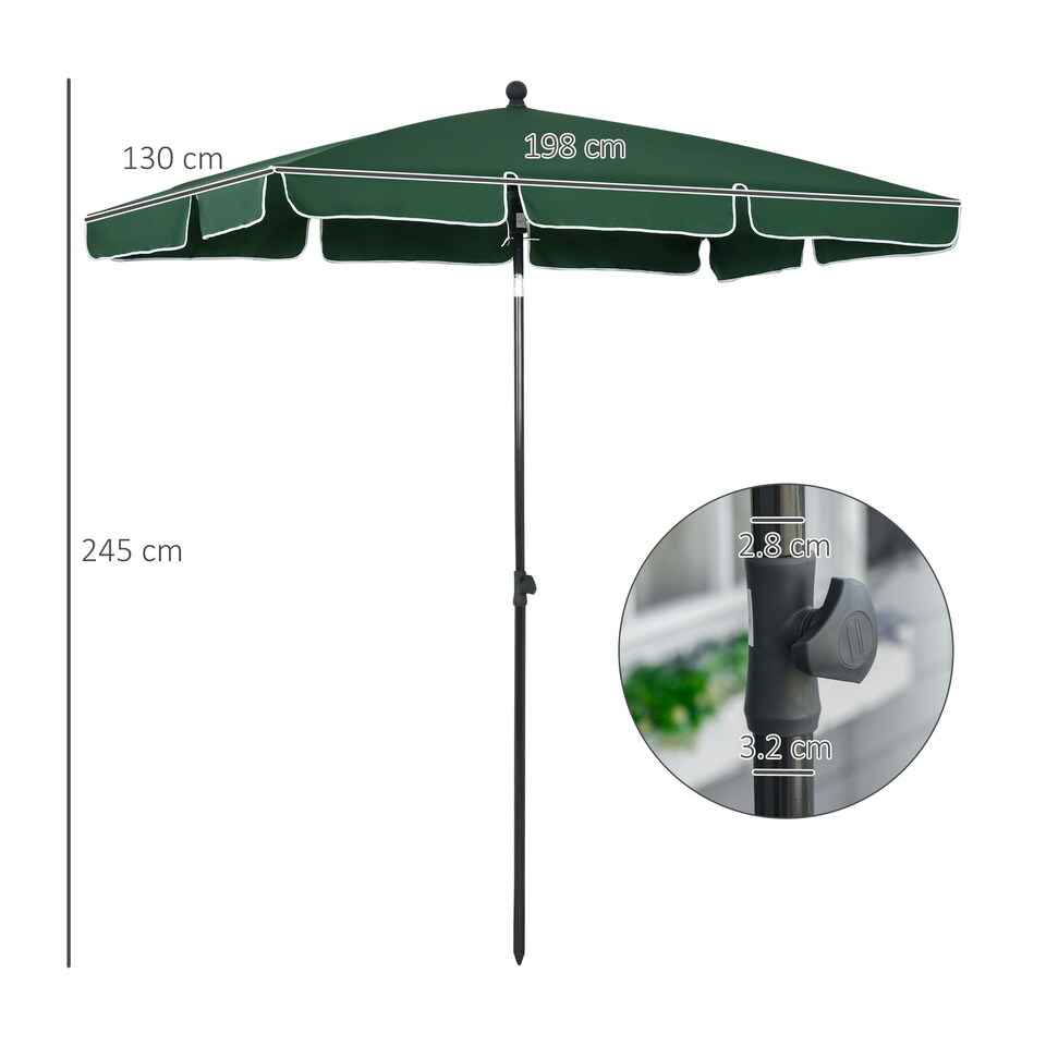 image 1 of Outsunny Aluminium Sun Umbrella Parasol Patio Rectangular 2M x 1.3M Green