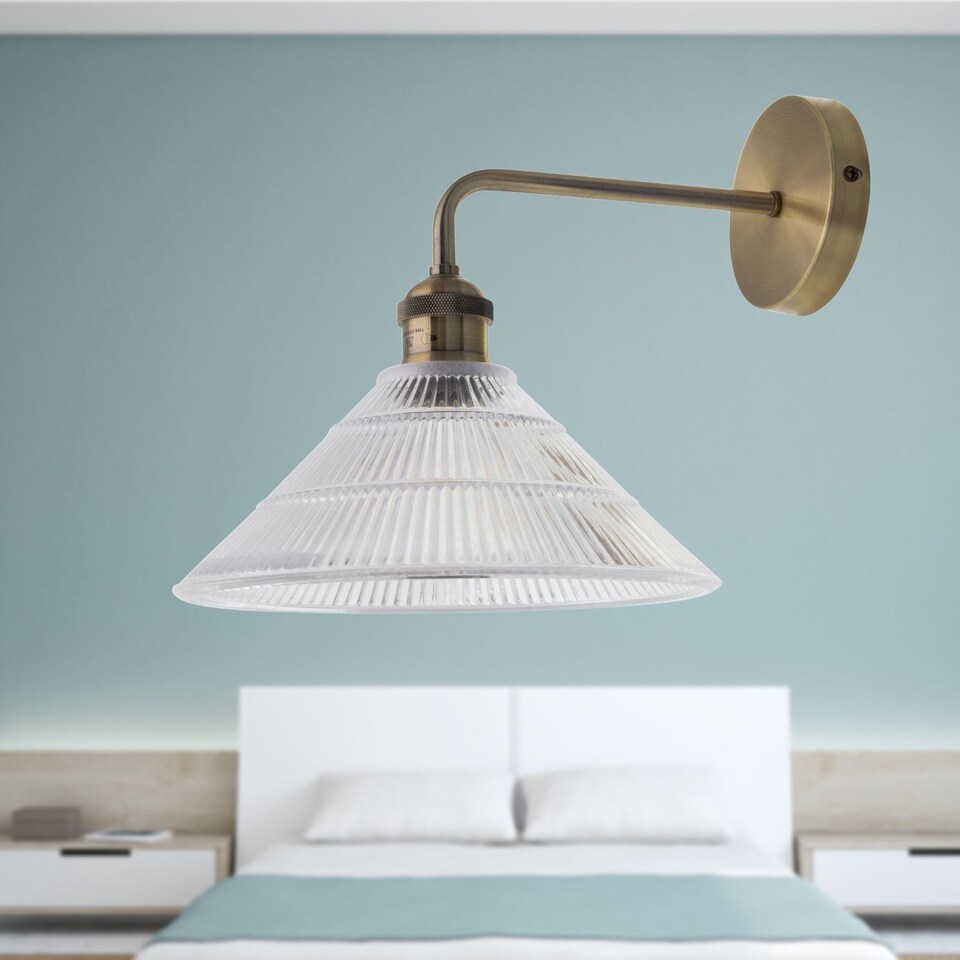 image 1 of Set of 2 Isaac - Antique Brass Wall Lamps | Yellow | 2