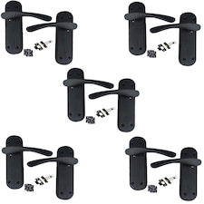Golden Grace 5 Sets Astrid Door Handles on Backplate in Matt Black Finish with Ball Bearing Hinges & 64mm Tubular Latch - 182mm x 45mm Backplate Black