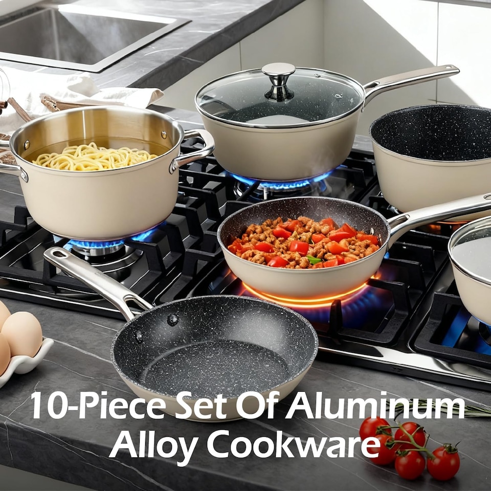 image 1 of Alivio 10Pc Aluminum Alloy Cookware Set Non-Stick & Easy to Clean