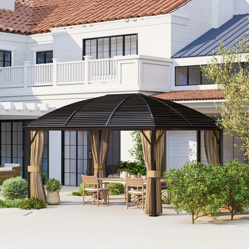 image 1 of Outsunny 3 x 4m Hardtop Gazebo Aluminium Garden Pavilion Brown