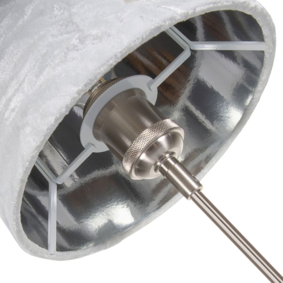 image 1 of Modern White Crushed Velvet 8" Table/Pendant Lampshade with Shiny Silver Inner | White | White | 1