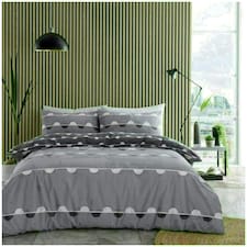 Simple Reversible Geo Printed Duvet Cover Set Polycotton Beddings Grey | King