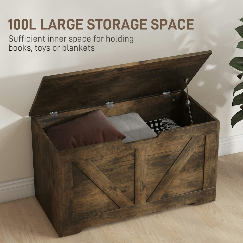 image 1 of HOMCOM Storage Trunk for Living Room, with Safety Hinges, 80cm, Rustic Brown Brown