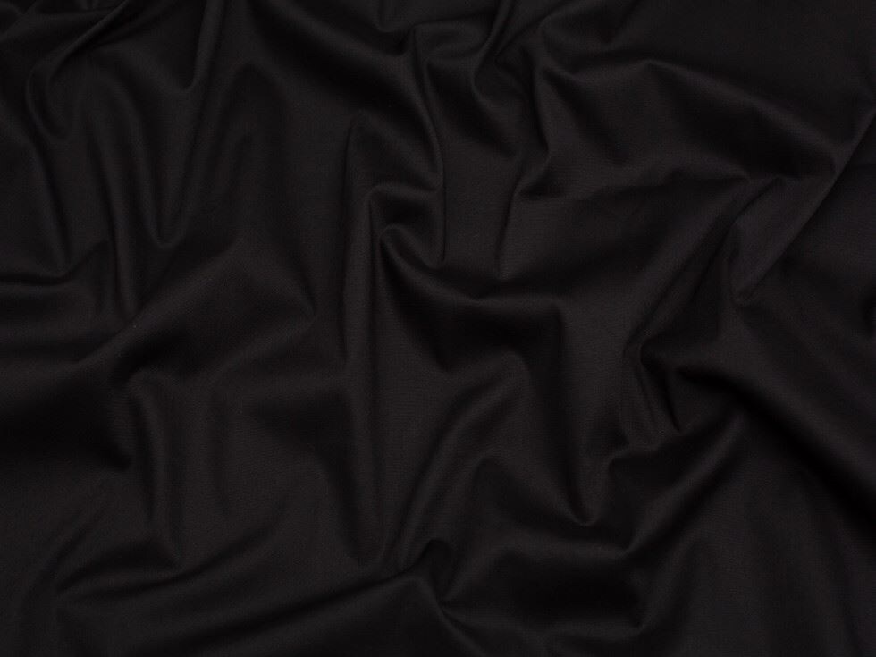 Minerva Core Range Black BCI Stretch Woven Cotton Poplin Fabric for Dressmaking, 142.5cm / 56" Wide - per metre