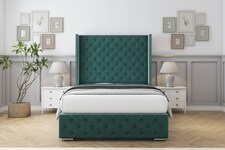 Sloomy Arundel Emerald Plush Bed Frame With Mattress With 50" Upholstered Wingback Headboard 6' Super King