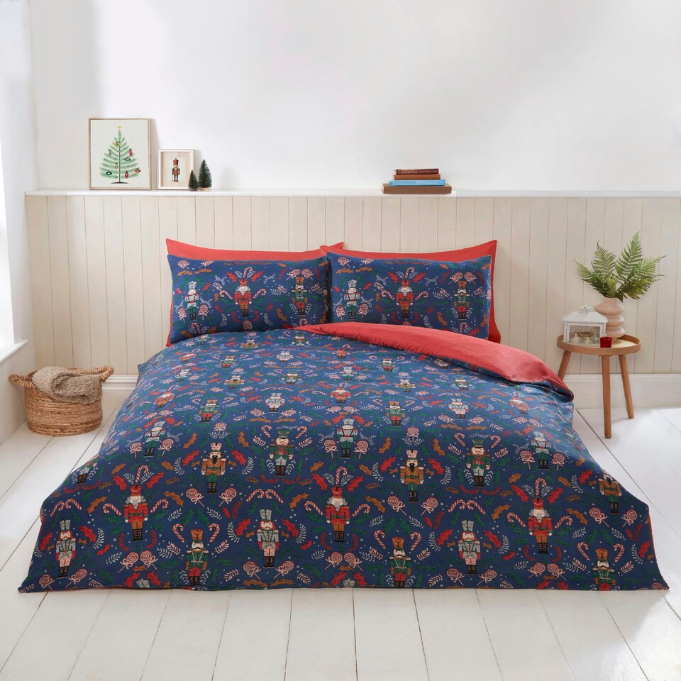 image 1 of Nutcracker Microfibre Reversible Duvet Cover Set with Pillowcase Blue | Single