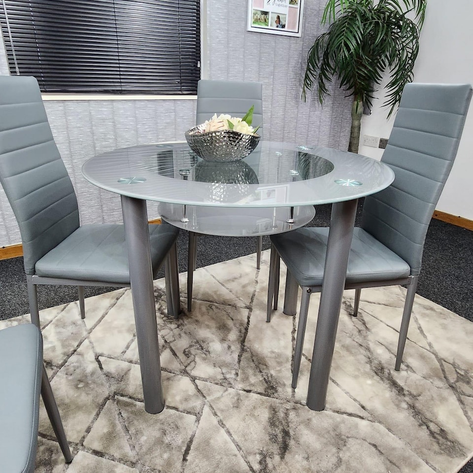 image 1 of Dining Table And 4 Chairs Grey Round Table With 4 Grey Chairs Dining Room Furniture | Grey | One Size | 5