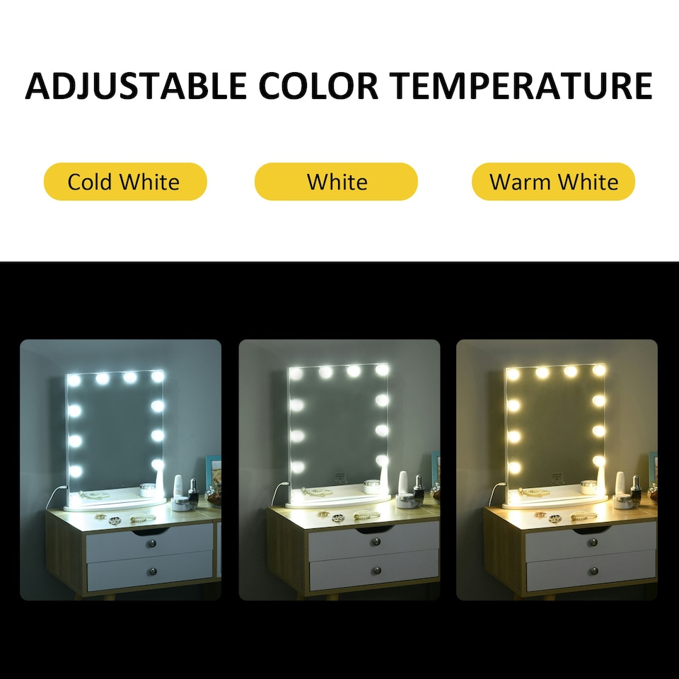 image 1 of HOMCOM Hollywood Makeup Mirror with Led Light Dimmer Cosmetic Beauty Stage