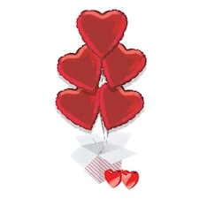 Crimson Red Heart Foil Helium Balloon Bouquet - 5 Inflated Balloons In A Box
