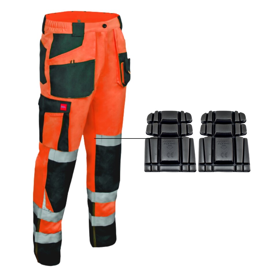 image 1 of Artmas Flash Class 2 Orange Work Trousers with 2 Knee Pads, Reflective Tape, 260gsm (34/36 Inch - 52 EU)