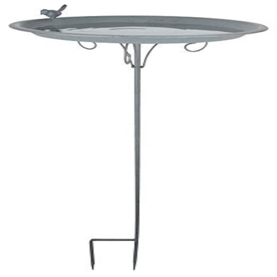 Decorative Grey Metal Bird Bath on Stick