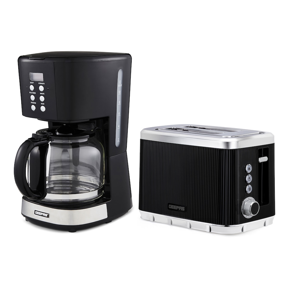 GEEPAS 1.5L Filter Coffee Machine & 2 Slice Toaster Combo Set