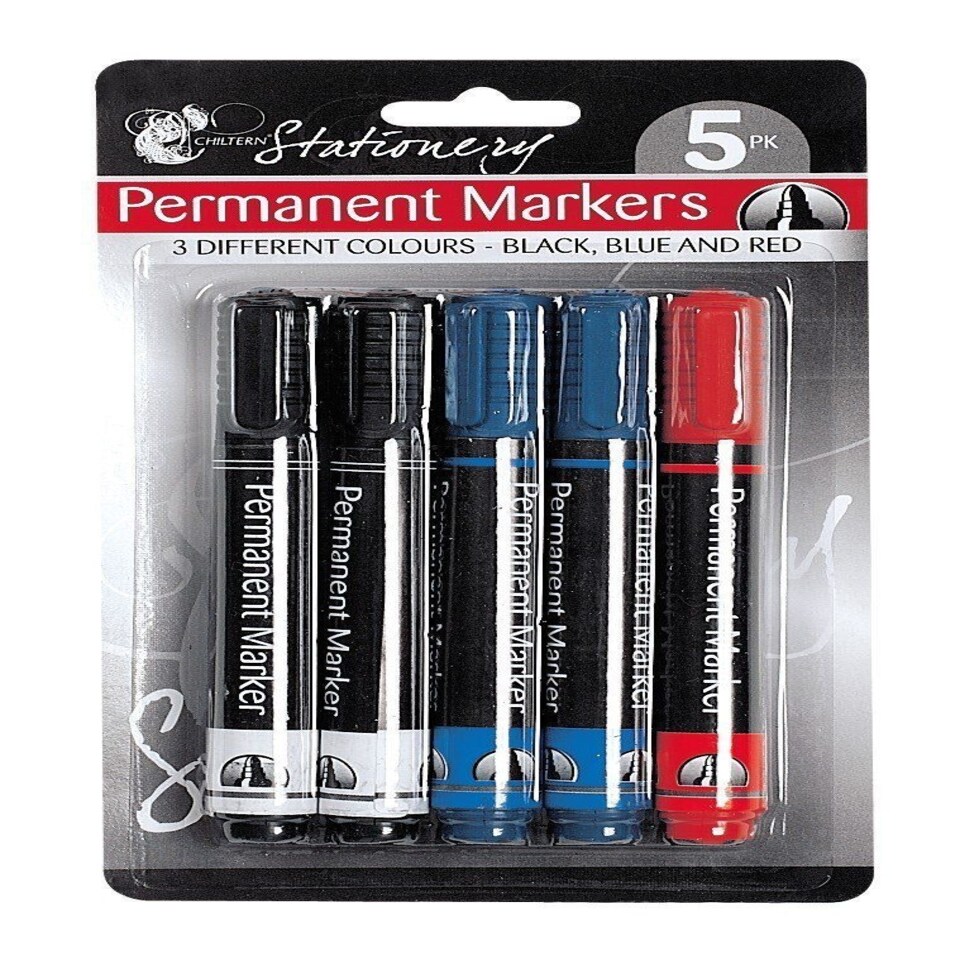 image 1 of 5 Pack Permanent Markers - Blue Black & Red