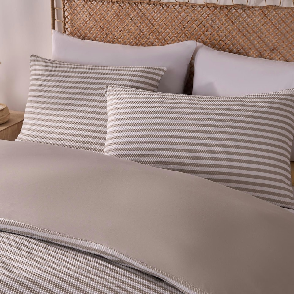 image 1 of OHS Stripe Embossed Duvet Cover and Pillowcase Bedding Set, King - Natural
