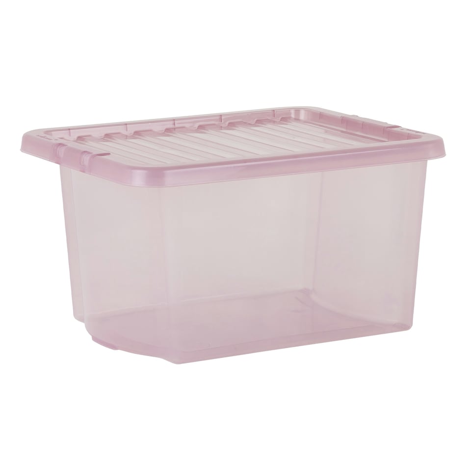 image 1 of Wham Crystal 5 x 28L Stackable Plastic Storage Boxes with Lids Pink