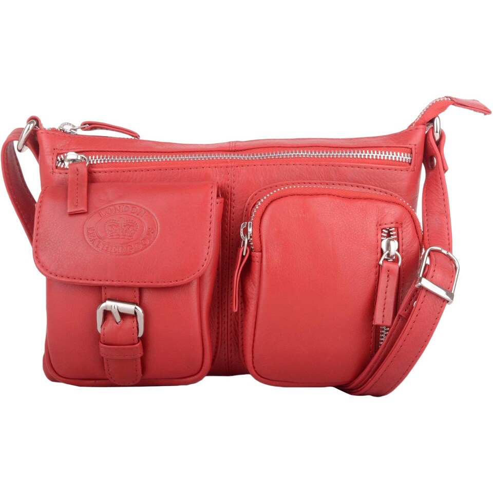 image 1 of London Leathergoods Womens Smooth Genuine Leather Cross Body / Shoulder Bag | Red | Red