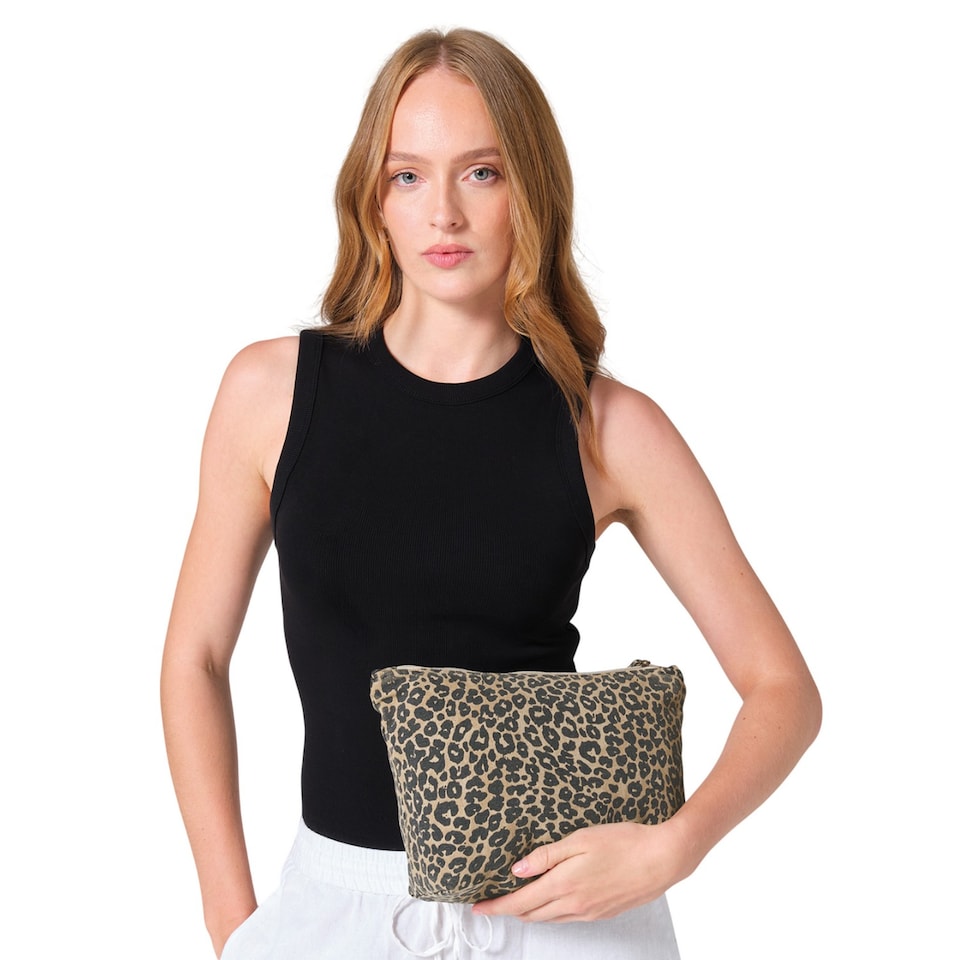 image 1 of Westford Mill Leopard Print Canvas Accessory Bag | Black | Black/Beige | 1